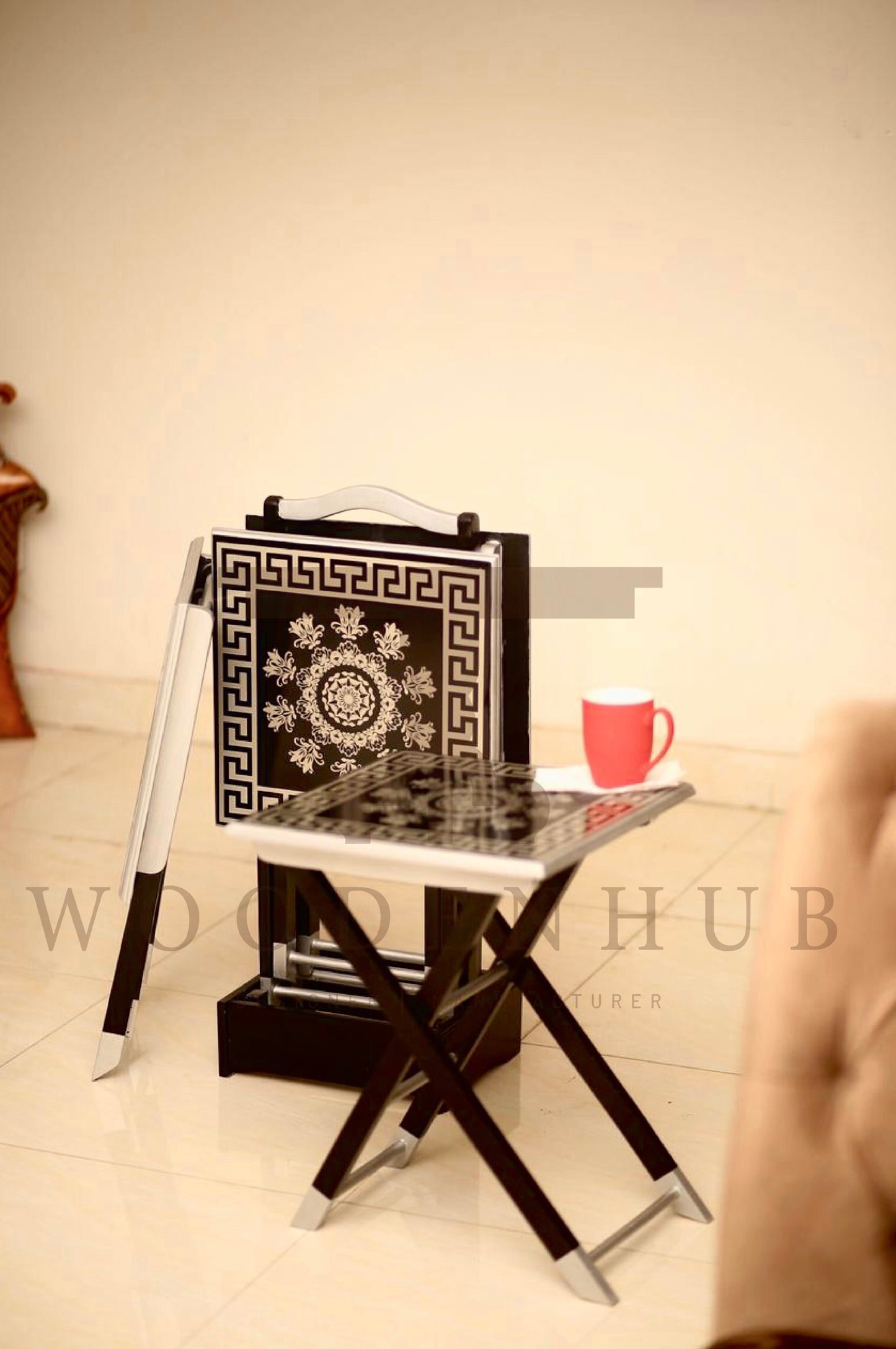 GREY VERSACE SERVING TABLE SET (4PC)