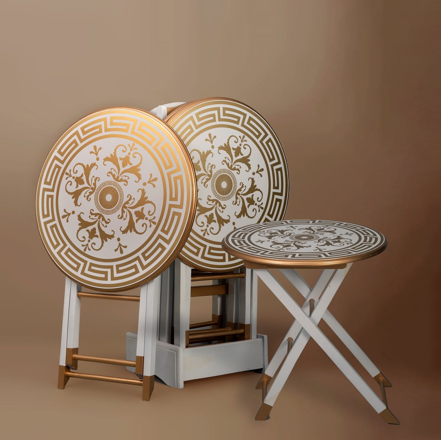 WHITE ROUND SERVING TABLE SET (4PC)