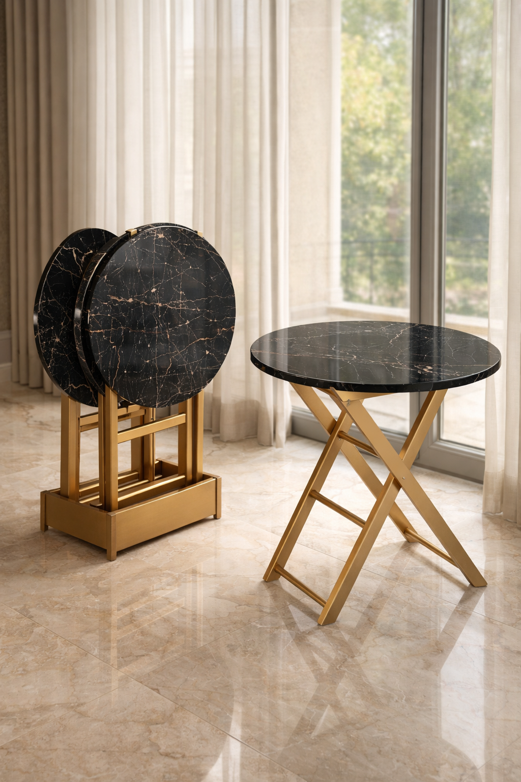 MARBLE TEXTURED SERVING TABLE SET (4PC)