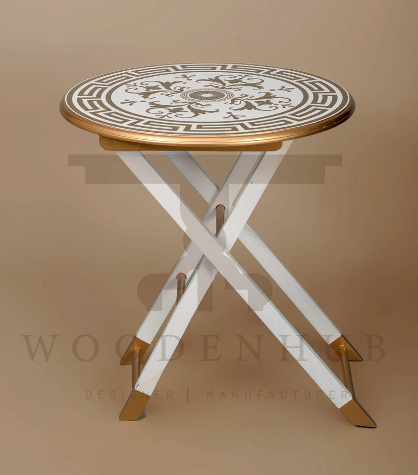WHITE ROUND SERVING TABLE SET (2PC)