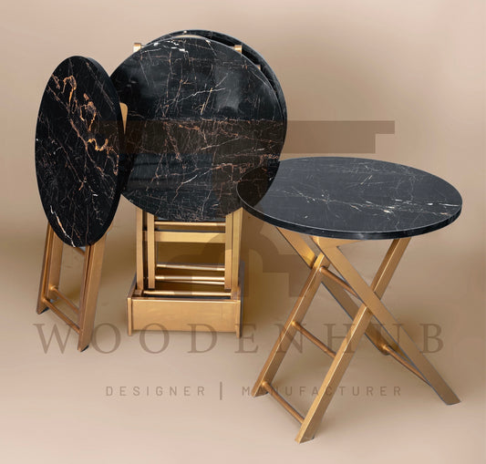 MARBLE TEXTURED SERVING TABLE SET (4PC)