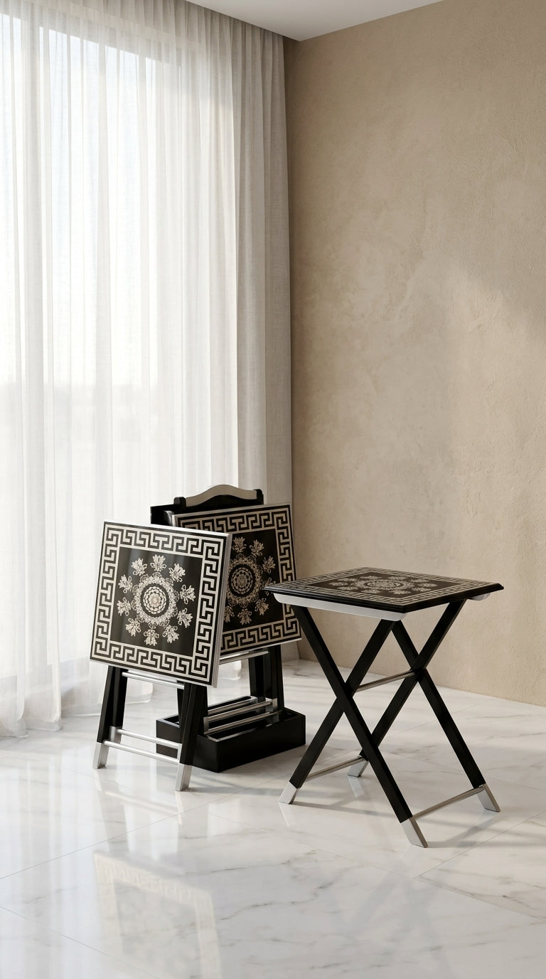 GREY VERSACE SERVING TABLE SET (2PC)