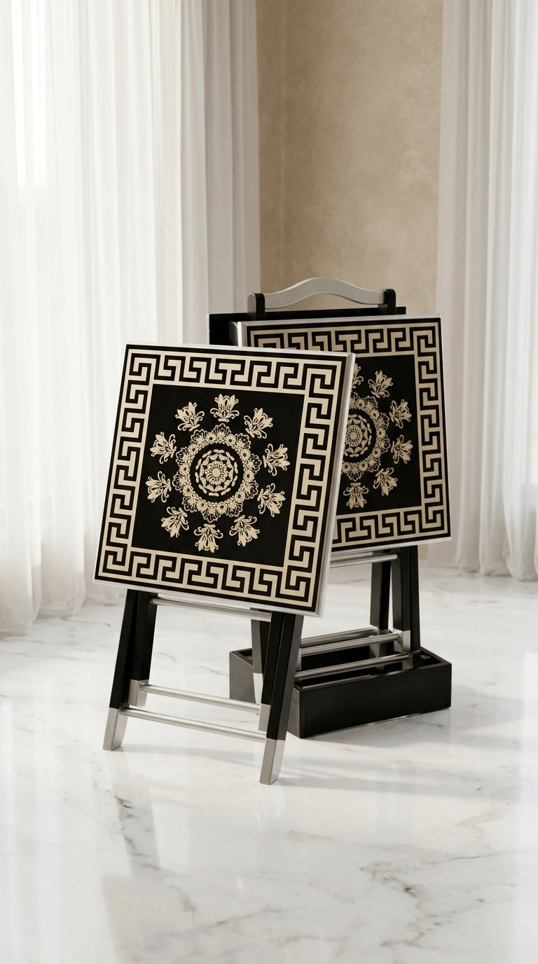 GREY VERSACE SERVING TABLE SET (2PC)